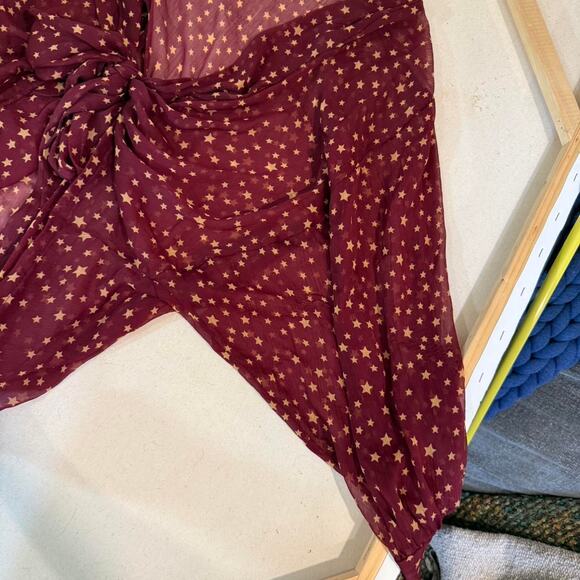 Free People Star Dazed Burgundy Gold Boho Kimono OS Festival Celestial Fairycore - Picture 7 of 8